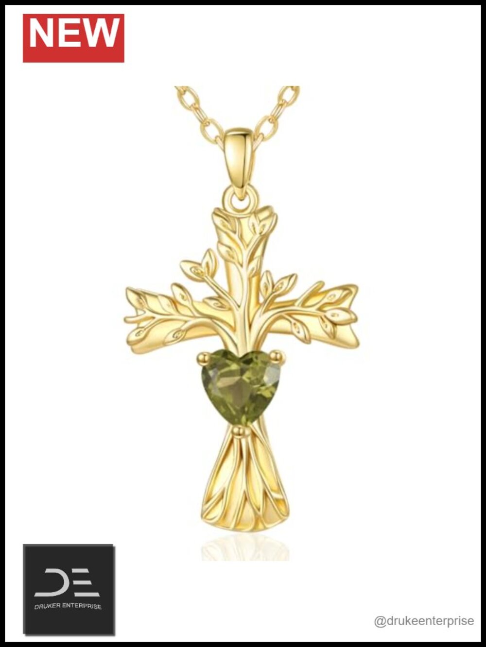 Tree of Life Cross Necklace Pendant with Heart Birthstone